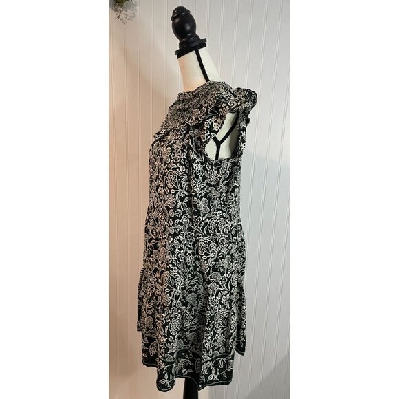Loft Floral Black & White Dress With Ruffled Sleeves Size PL 100%Viscose - Picture 14 of 15
